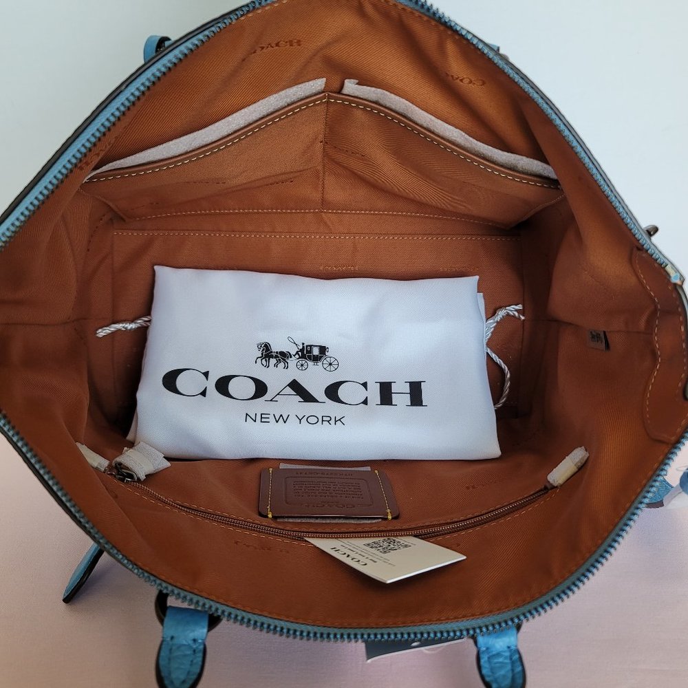Coach Cara Pebbled Leather Satchel-Pool Color - Picture 12 of 16